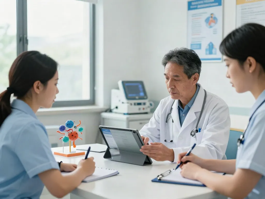 Healthcare professionals discussing CAR T-cell treatment in a clinical setting.